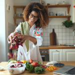 Lady prepping healthy food.