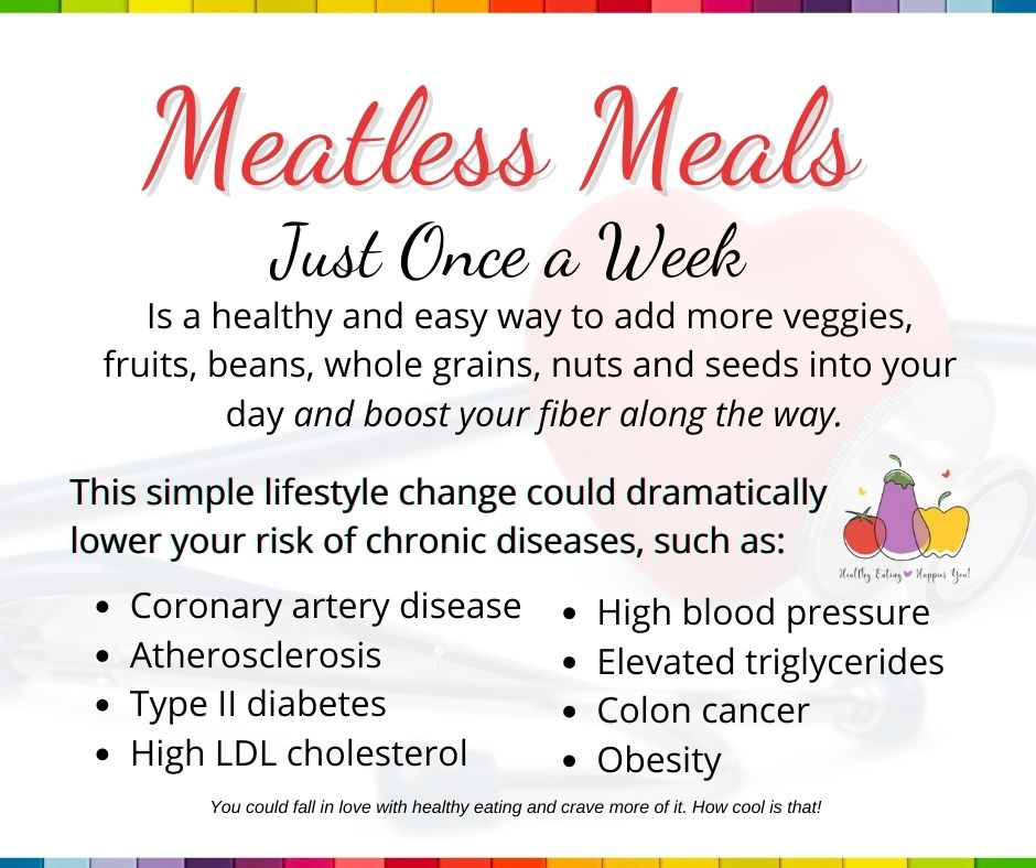 Eating meatless meals just once a week is a healthy and easy way to add more plant-based foods into your day and boost your fiber along the way.